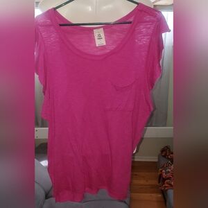 Free People Fuscia Pink Tee Flutter Sleeve Pocket L